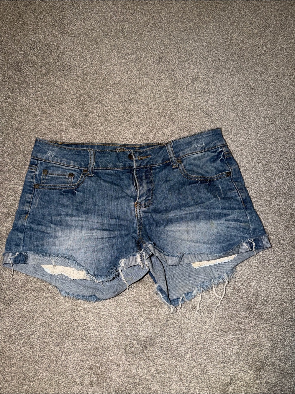 Papaya Distressed Blue Denim Cutoff Shorts